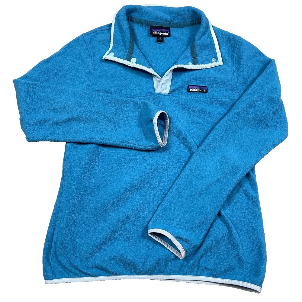 Patagonia Sweater Women Medium Teal Blue Pullover Micro D Snap T Fleece Better